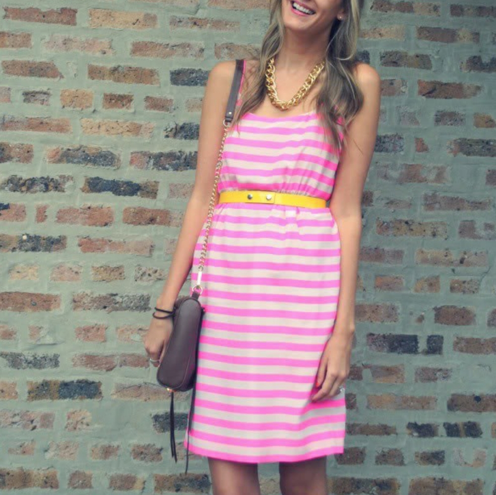 J Crew Pink & Cream Striped Dress